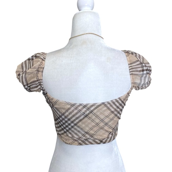 Tiger Mist Karim Plaid Crop Top Womens Semi Sheer Boho Milkmaid Sz XS - Picture 7 of 8